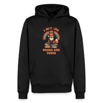 Renard mignon avec des livres - Sweat à capuche Premium bio Homme - noir - Devant - Nico (187cm)