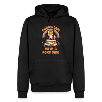 Süßer Fuchs mit Bücher lustiger Spruch - Männer Premium Bio Hoodie - Schwarz - Vorne - Nico (187cm)