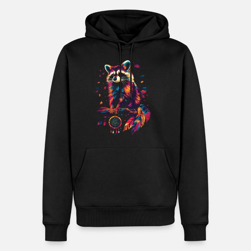 Waschbär mit Traumfänger - Männer Premium Bio Hoodie - Schwarz