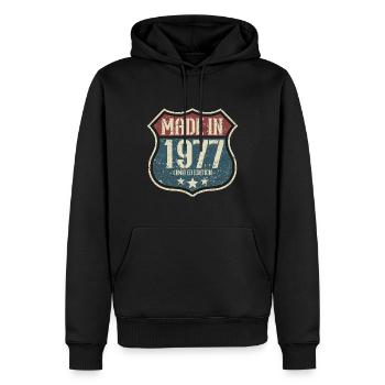 1977 Anniversaire Né En 1977 Rétro Vintage - Sweat à capuche Premium bio Homme - noir - Devant - Nico (187cm)