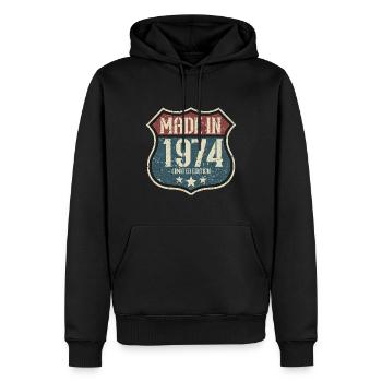 1974 Anniversaire Né En 1974 Rétro Vintage - Sweat à capuche Premium bio Homme - noir - Devant - Nico (187cm)