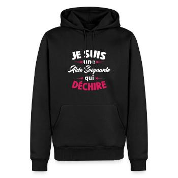 Je Suis Une Aide Soignante Qui Déchire - Sweat à capuche Premium bio Homme - noir - Devant - Nico (187cm)