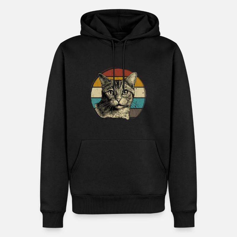 Retro Katze Kätzchen - Männer Premium Bio Hoodie - Schwarz
