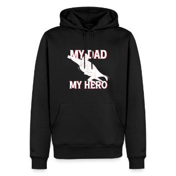 Superpapa Papa - My Dad my Hero - Männer Premium Bio Hoodie - Schwarz - Vorne - Nico (187cm)