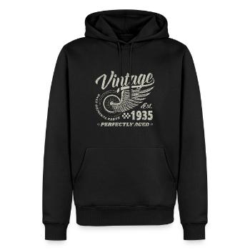 Millésime 1935 Année de naissance 85 Anniversaire 85 Millésime - Sweat à capuche Premium bio Homme - noir - Devant - Nico (187cm)