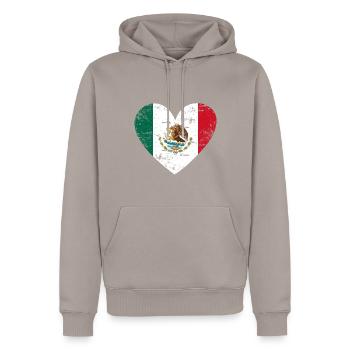 Mexico Grunge Flaggenherz - Männer Premium Bio Hoodie - Taupe - Vorne - Nico (187cm)