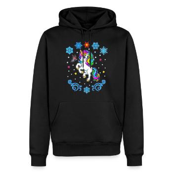 Licorne colorée avec flocons de neige Noël 2022 - Sweat à capuche Premium bio Homme - noir - Devant - Nico (187cm)