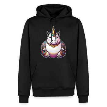 Niedliches dickes Einhorn beim Joga - Männer Premium Bio Hoodie - Schwarz - Vorne - Nico (187cm)