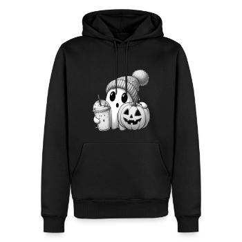 Fantôme Halloween 31 octobre Citrouille - Sweat à capuche Premium bio Homme - noir - Devant - Nico (187cm)