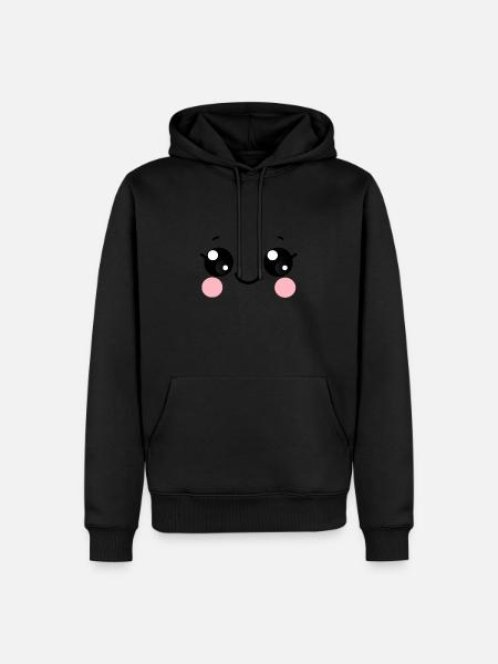 Kawaii oczy, szczęśliwa twarz, wyraz twarzy - Ekologiczna męska bluza z kapturem Premium - czarny
