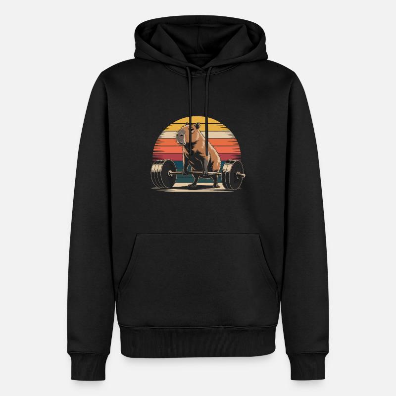 Capybara Kreuzheben - MĂ€nner Premium Bio Hoodie - Schwarz