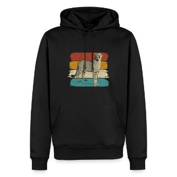 Gepard Wildtier retro - Männer Premium Bio Hoodie - Schwarz - Vorne - Nico (187cm)