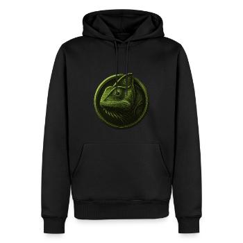 Grünes Chamäleon – Tier im Wappenstil - Männer Premium Bio Hoodie - Schwarz - Vorne - Nico (187cm)