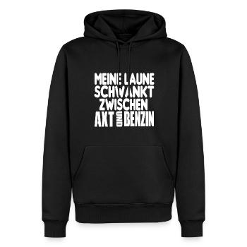 Meine Laune schwankt zwischen AXT und BENZIN - Männer Premium Bio Hoodie - Schwarz - Vorne - Nico (187cm)