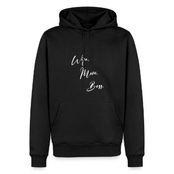 Femme Maman Patronne - Sweat à capuche Premium bio Homme - noir - Devant - Nico (187cm)