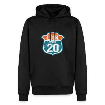 Look who's 20 - Männer Premium Bio Hoodie - Schwarz - Vorne - Nico (187cm)