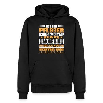 PFLEGER - Der Fertigsteller - Männer Premium Bio Hoodie - Schwarz - Vorne - Nico (187cm)