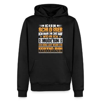 SCHLOSSER - Der Fertigsteller - Männer Premium Bio Hoodie - Schwarz - Vorne - Nico (187cm)