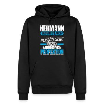 HERMANN - Gott Geschenk - Männer Premium Bio Hoodie - Schwarz - Vorne - Nico (187cm)