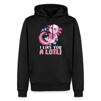 I like you a lot Wortwitz mit niedlichem Axolotl - Männer Premium Bio Hoodie - Schwarz - Vorne - Nico (187cm)