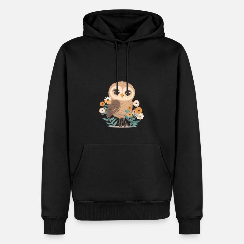 Hibou mignon dans la forêt de fleurs 2 - Sweat à capuche Premium bio Homme - noir