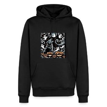 Loup et Halloween - Sweat à capuche Premium bio Homme - noir - Devant - Nico (187cm)