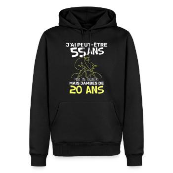 Anniversaire Homme Cycliste 55 ans Citation Vélo - Sweat à capuche Premium bio Homme - noir - Devant - Nico (187cm)