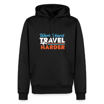Voyage, Voyage, Vacances, Vacances, Voyage - Sweat à capuche Premium bio Homme - noir - Devant - Nico (187cm)