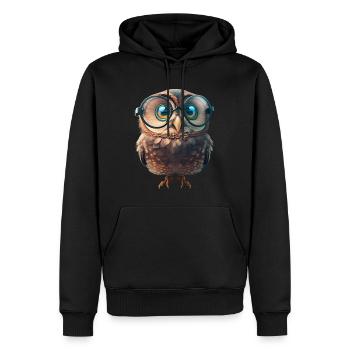 Niedliche Eule mit großer Brille - Männer Premium Bio Hoodie - Schwarz - Vorne - Nico (187cm)