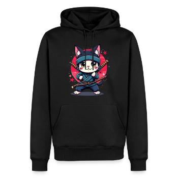 Japanische Kawaii Ninja Katze - Männer Premium Bio Hoodie - Schwarz - Vorne - Nico (187cm)