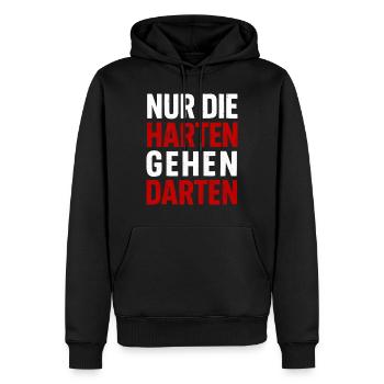 Lustiges Dart Design NUR DIE HARTEN GEHEN DARTEN - Männer Premium Bio Hoodie - Schwarz - Vorne - Nico (187cm)