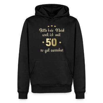 Bitte nur kein Neid 50 - Männer Premium Bio Hoodie - Schwarz - Vorne - Nico (187cm)