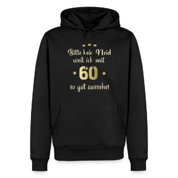 tBitte nur kein Neid 60 - Männer Premium Bio Hoodie - Schwarz - Vorne - Nico (187cm)