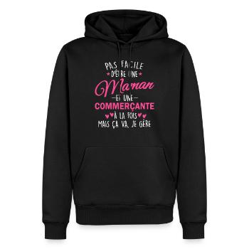 maman et commerçante à la fois - maman commerçante - Sweat à capuche Premium bio Homme - noir - Devant - Nico (187cm)