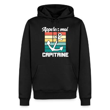 Appelez moi capitaine cadeau humour homme marin - Sweat à capuche Premium bio Homme - noir - Devant - Nico (187cm)