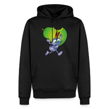 Lila Ameise mit einer Birnenfrucht - Männer Premium Bio Hoodie - Schwarz - Vorne - Nico (187cm)