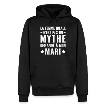 la femme idéale n est pas un mythe / femme mariée - Sweat à capuche Premium bio Homme - noir - Devant - Nico (187cm)