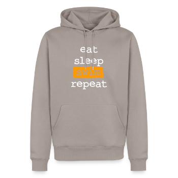 eat sleep swim repeat - Essen Schlafen Swimmen - Men’s Premium Organic Hoodie - taupe - Front - Nico (187cm)