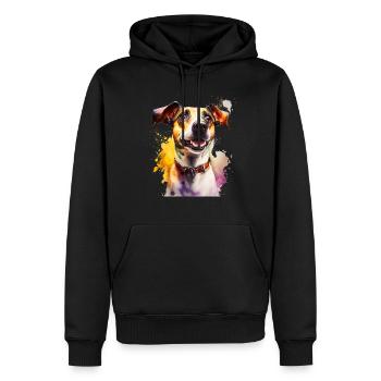 Jack Russel Hund Aquarell | Cooles Motiv - Männer Premium Bio Hoodie - Schwarz - Vorne - Nico (187cm)