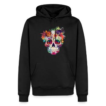 Schädel | Zucker-Schädel Schädel | Kunst | Schädel - Männer Premium Bio Hoodie - Schwarz - Vorne - Nico (187cm)