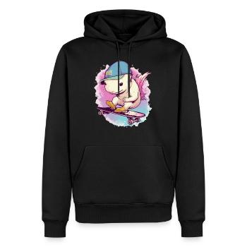Axolotl sur son skate - Sweat à capuche Premium bio Homme - noir - Devant - Nico (187cm)