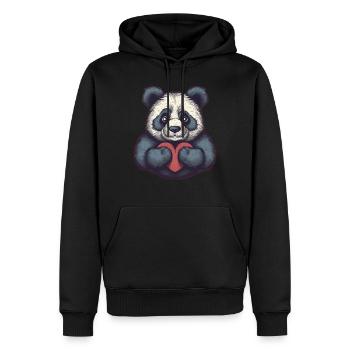 Cute panda bear holds a heart in his paws - Men’s Premium Organic Hoodie - black - Front - Nico (187cm)