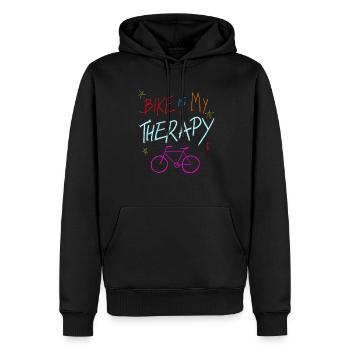 Fahrrad ist meine Therapie - Männer Premium Bio Hoodie - Schwarz - Vorne - Nico (187cm)