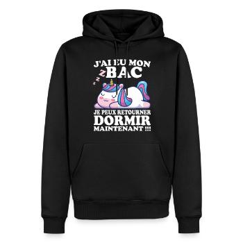 Baccalauréat 2023 Cadeau félicitation BAC Licorne - Sweat à capuche Premium bio Homme - noir - Devant - Nico (187cm)