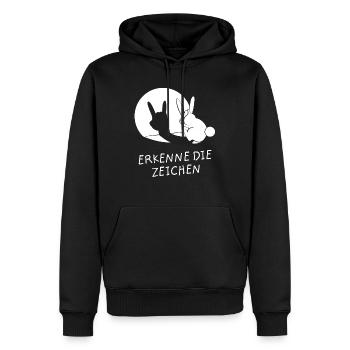 Erkenne Die Zeichen - Hase Rock Schattenfigur - Männer Premium Bio Hoodie - Schwarz - Vorne - Nico (187cm)