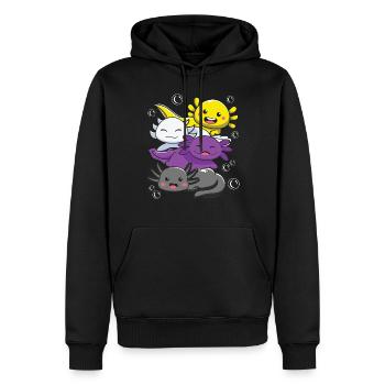 Fröhliche Axolotl-Freunde – Buntes Unterwasser-Abe - Männer Premium Bio Hoodie - Schwarz - Vorne - Nico (187cm)