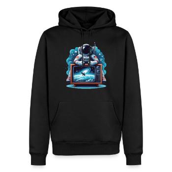 Astronaute devant la télévision cadeau de l’espace extra-atmosphérique - Sweat à capuche Premium bio Homme - noir - Devant - Nico (187cm)
