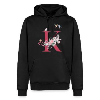 Buchstabe k floral - Geschenkidee - Männer Premium Bio Hoodie - Schwarz - Vorne - Nico (187cm)
