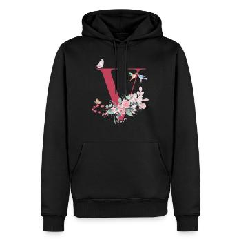 Buchstabe v floral - Geschenkidee - Männer Premium Bio Hoodie - Schwarz - Vorne - Nico (187cm)