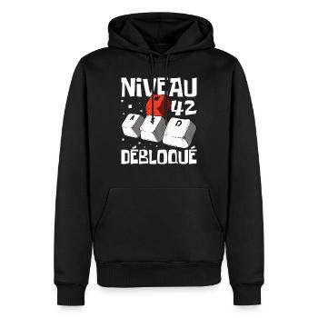 Joueur Niveau 42 Débloqué - Sweat à capuche Premium bio Homme - noir - Devant - Nico (187cm)